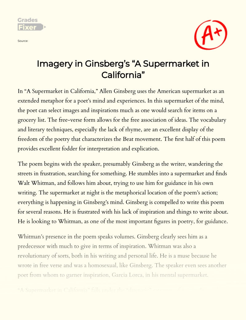 Imagery in Ginsberg’s "A Supermarket in California" Essay