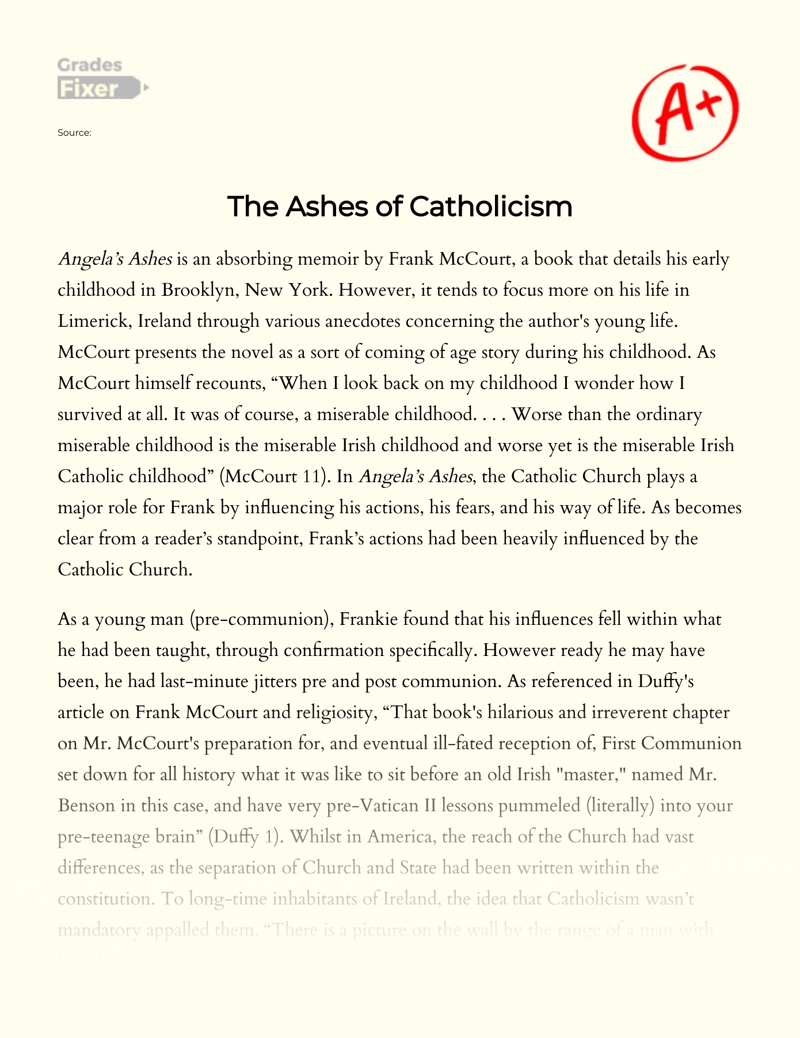 The Ashes of Catholicism Essay