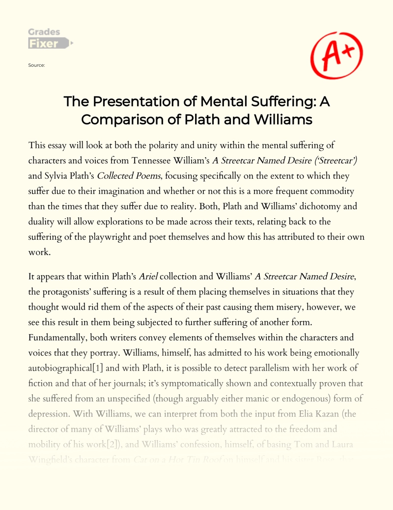 The Presentation of Mental Suffering: a Comparison of Plath and Williams Essay