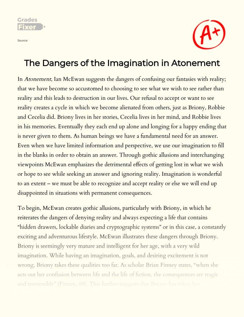 The Dangers of The Imagination in Atonement Essay