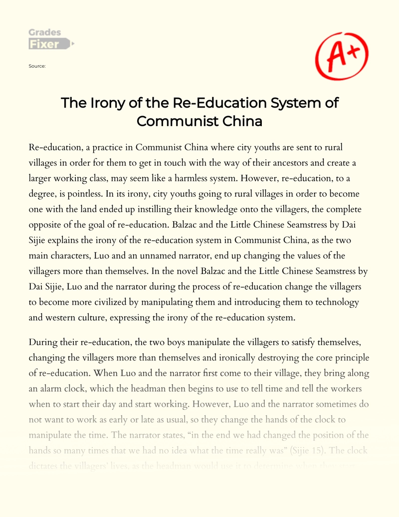 The Irony of The Re-education System of Communist China essay