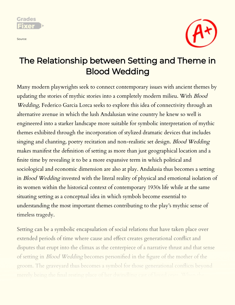 The Relationship Between Setting and Theme in Blood Wedding Essay