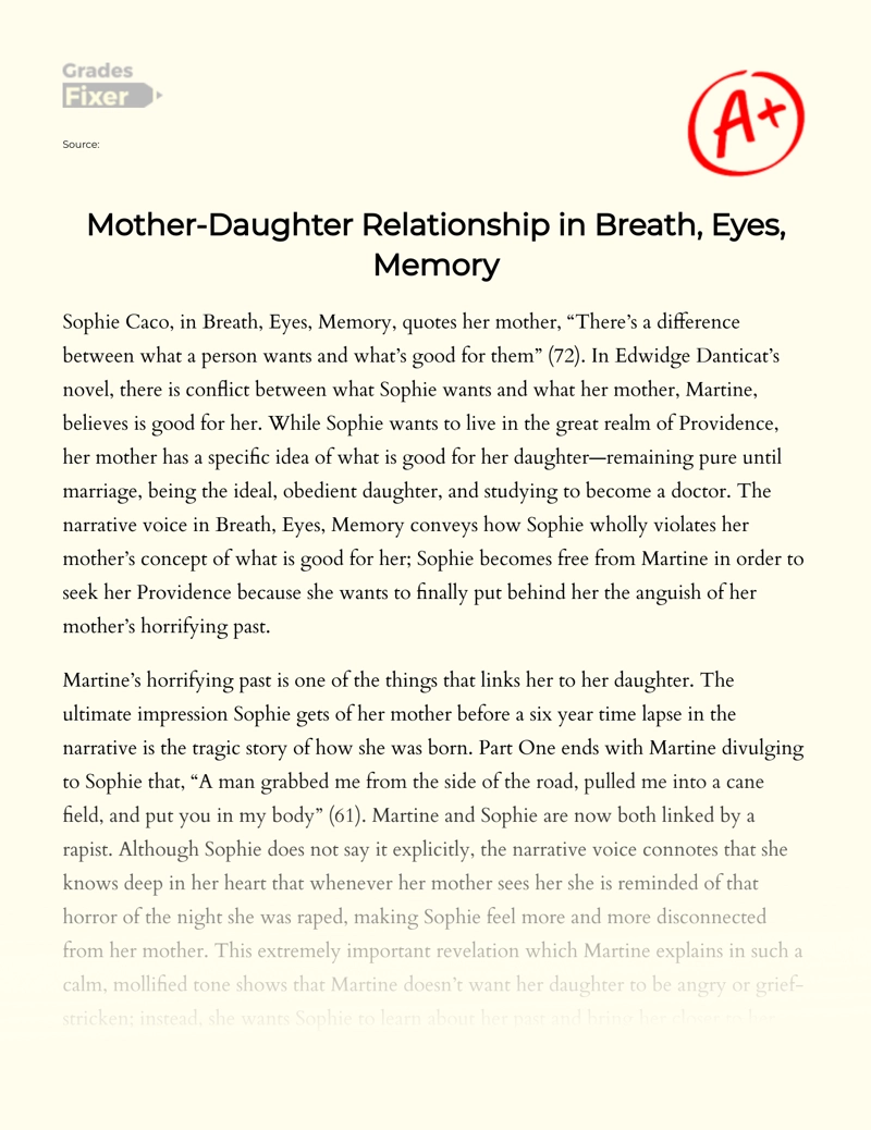 Mother-daughter Relationship in Breath, Eyes, Memory essay