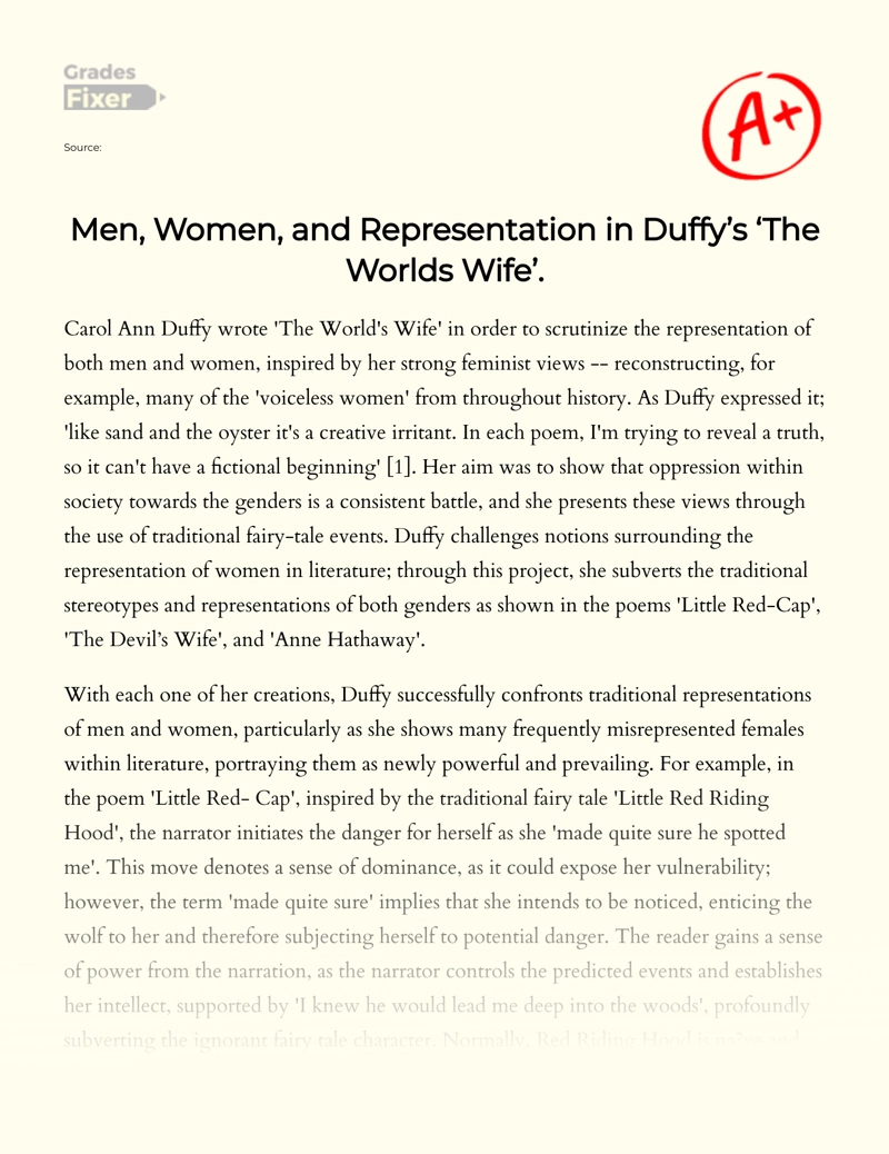 Representation of Men and Women in Duffy’s "The World's Wife" Essay