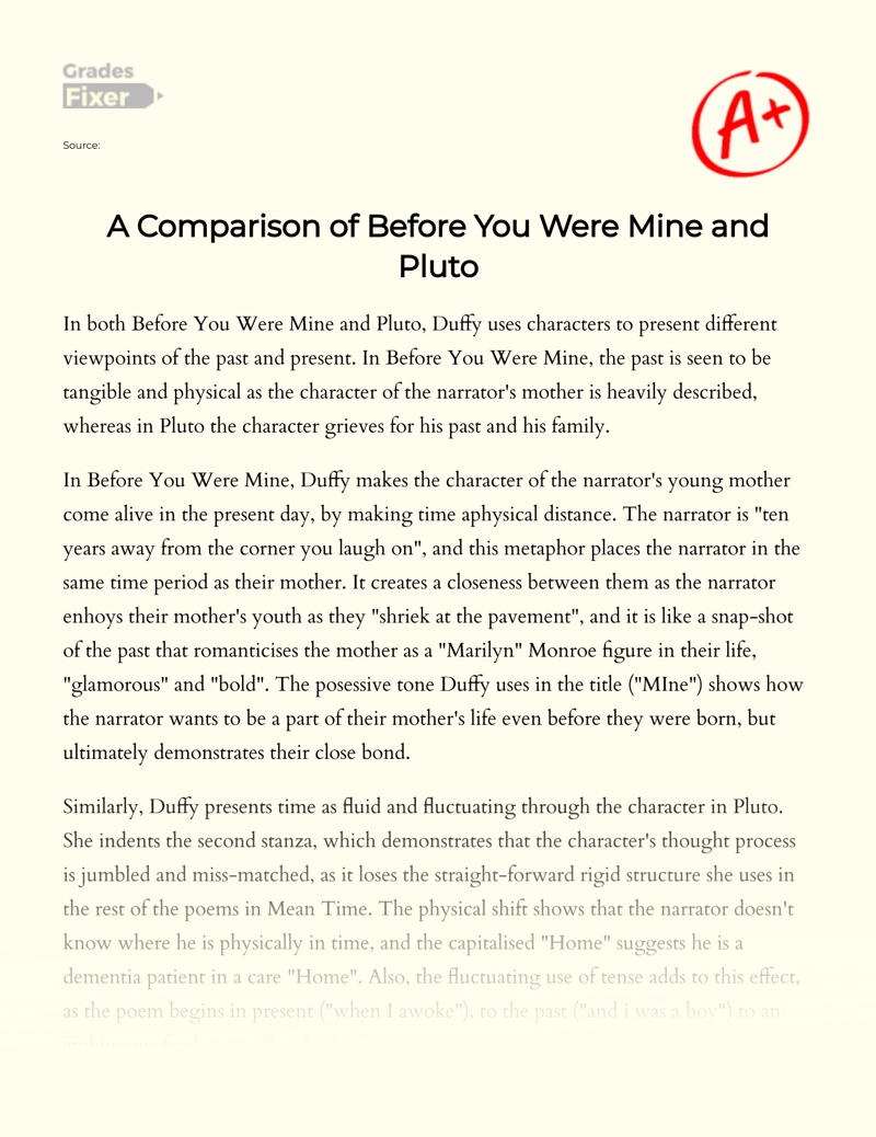 A Comparison of before You Were Mine and Pluto Essay