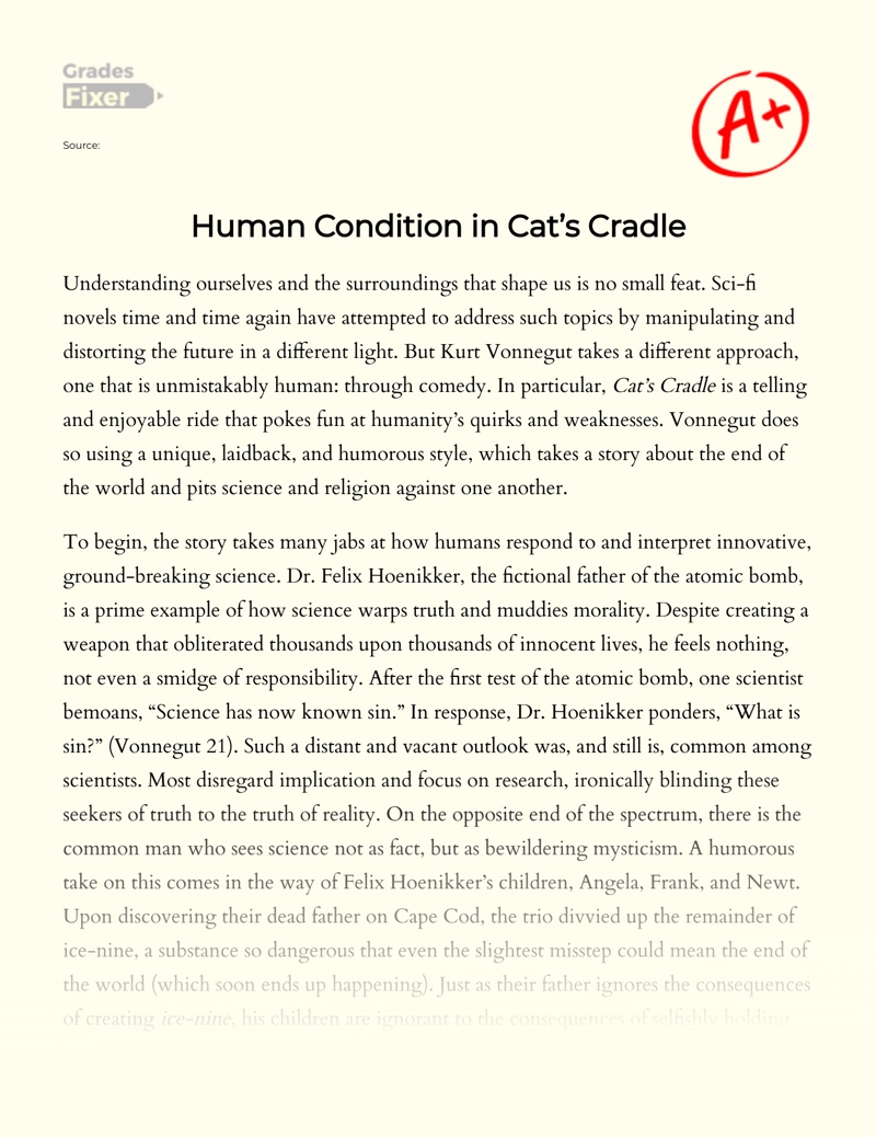 Human Condition in Cat’s Cradle Essay