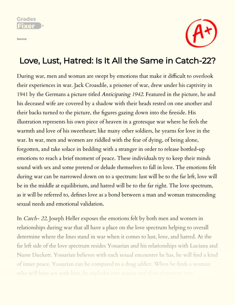 Love, Lust, Hatred in Catch-22 Essay