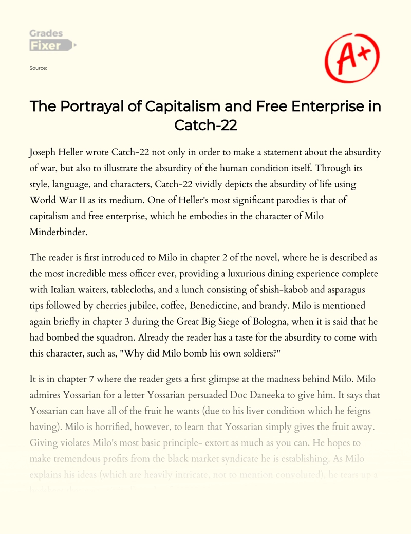 The Portrayal of Capitalism and Free Enterprise in Catch-22 Essay