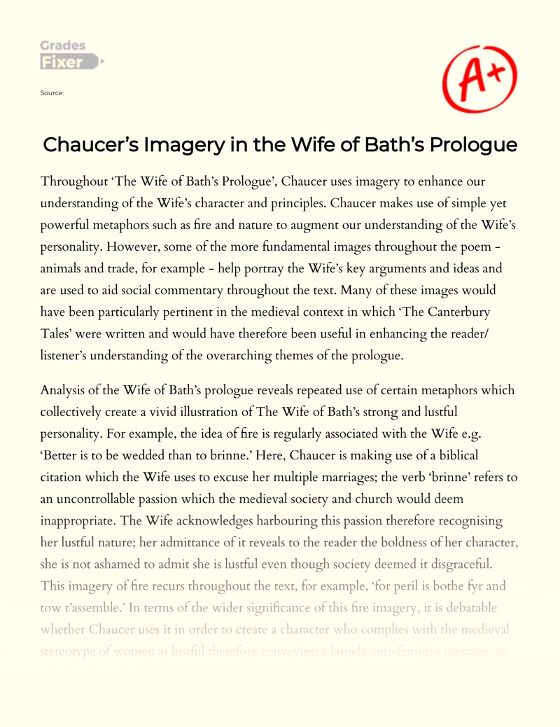 Chaucer’s Imagery in The Wife of Bath’s Prologue essay
