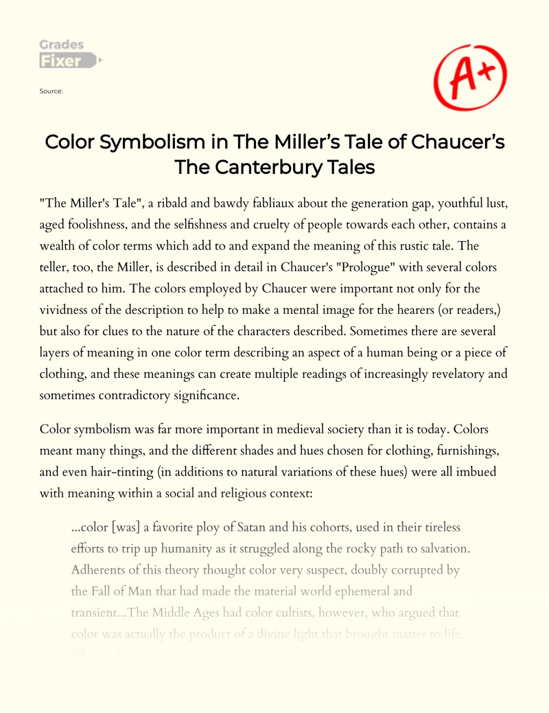 Color Symbolism in The Miller’s Tale of Chaucer’s The Canterbury Tales essay
