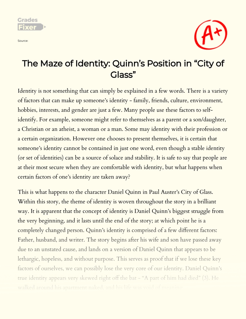 The Maze of Identity: Quinn’s Position in "City of Glass" Essay