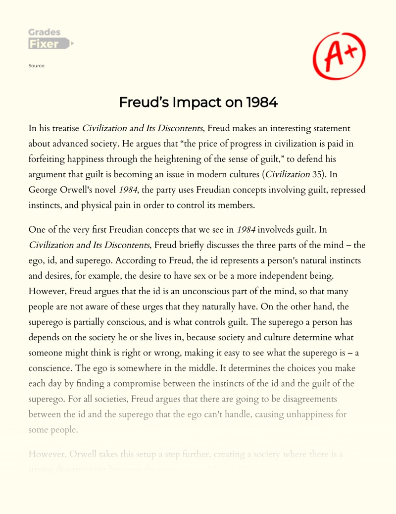 Freud’s Impact on 1984 Essay