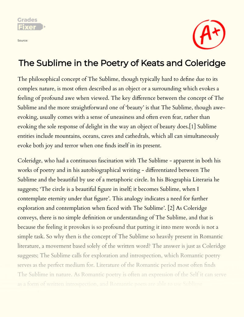 The Sublime in The Poetry of Keats and Coleridge Essay