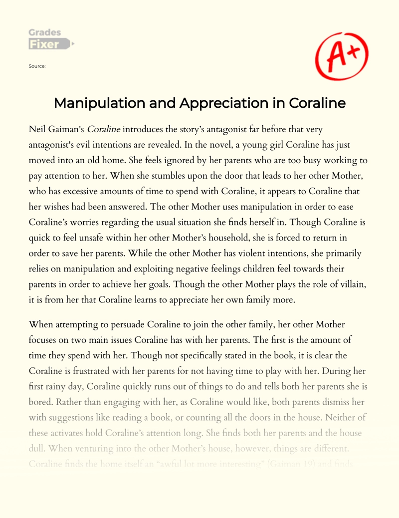Manipulation and Appreciation in Coraline Essay