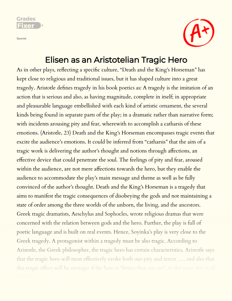 Elisen as an Aristotelian Tragic Hero Essay