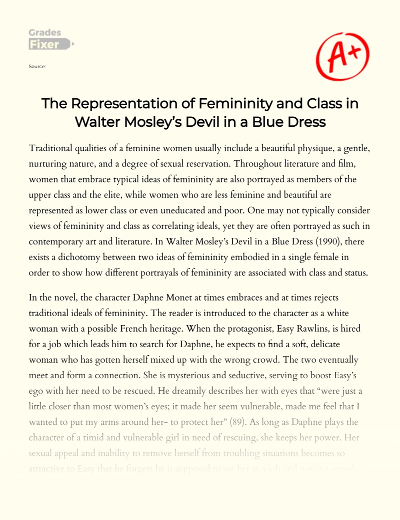 The Representation of Femininity and Class in Walter Mosley’s Devil in a Blue Dress essay
