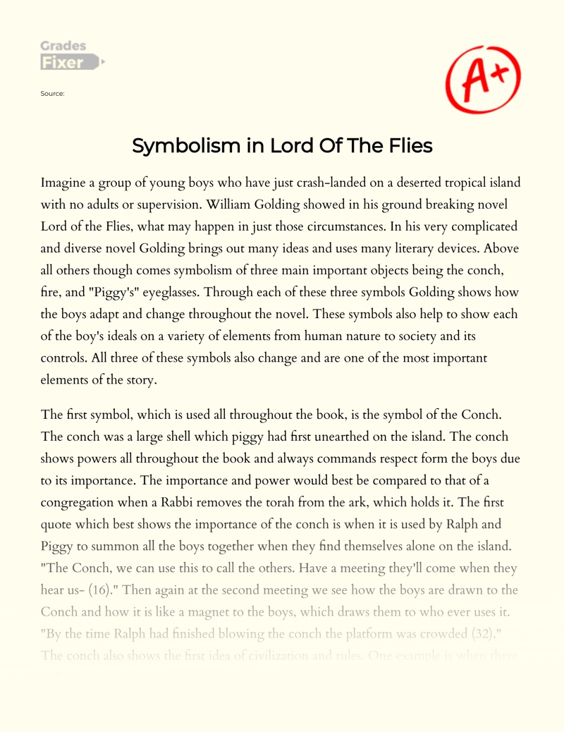 Symbolism in Lord of The Flies: Essay Essay