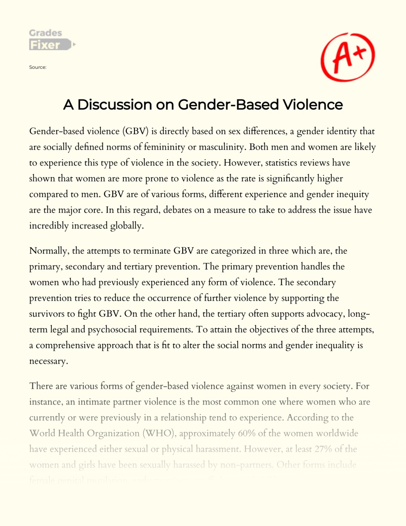 Gender-based Violence: Effects and Prevention Methods Essay