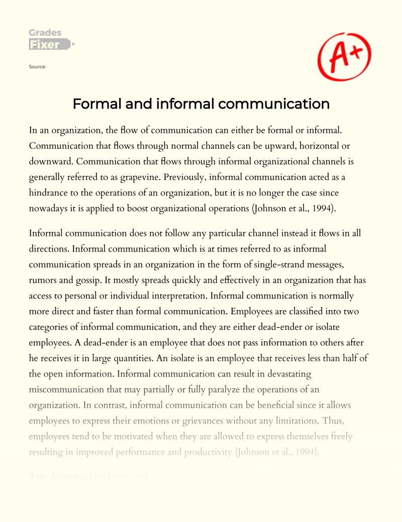Formal and Informal Communication in Organization Essay