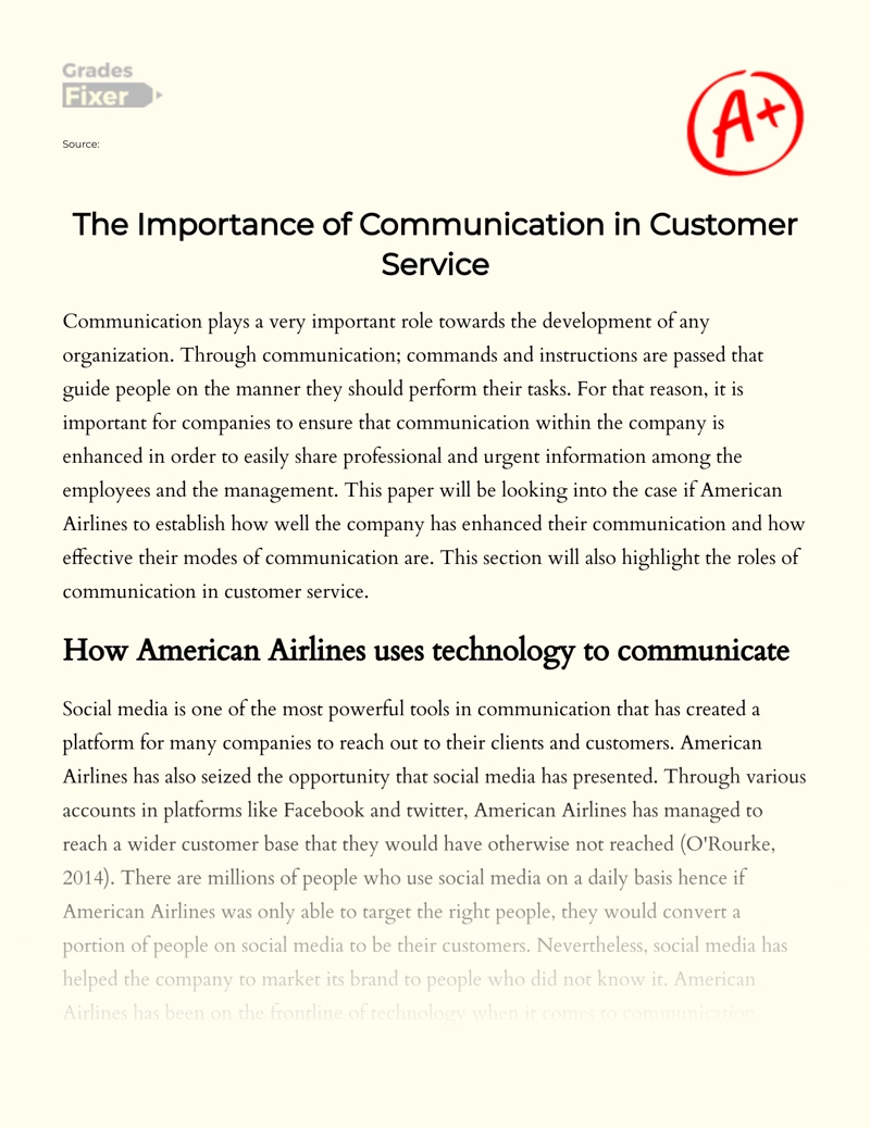 The Importance of Communication in Customer Service Essay