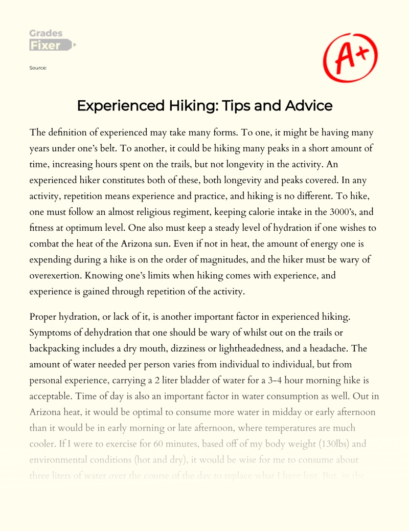 Experienced Hiking: Tips and Advice essay