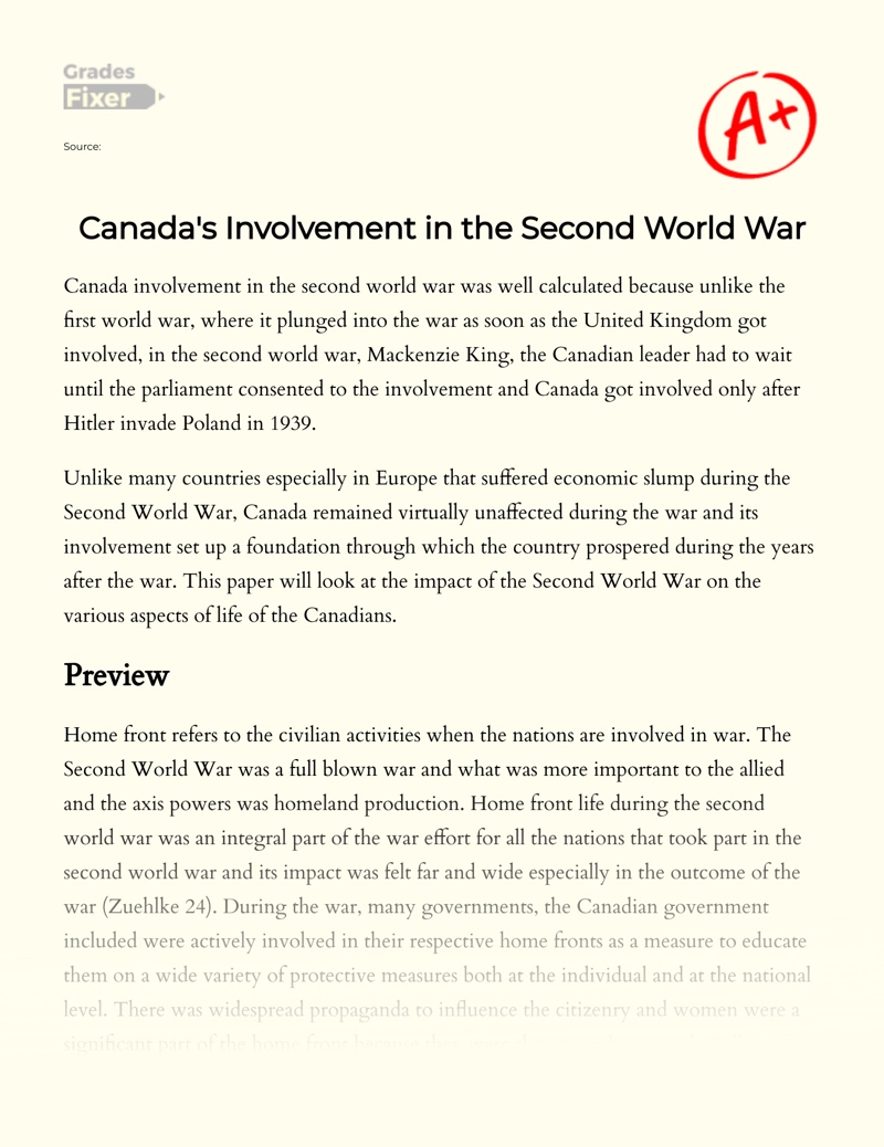 Canada's Involvement in The Second World War Essay
