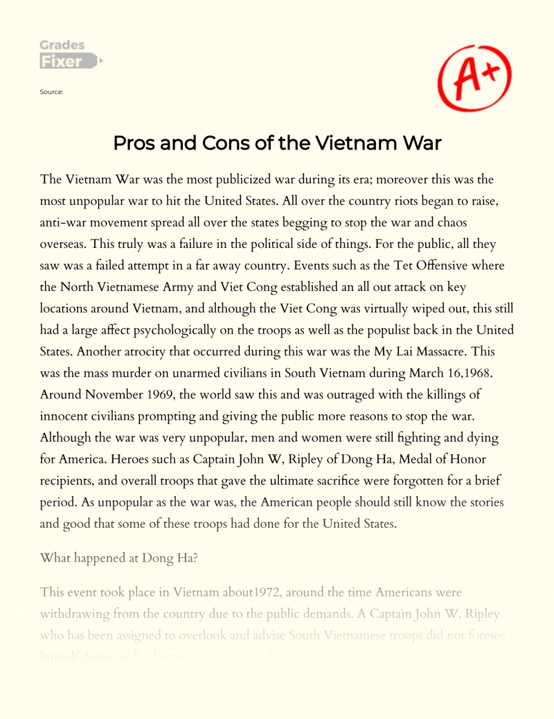 Pros and Cons of The Vietnam War essay
