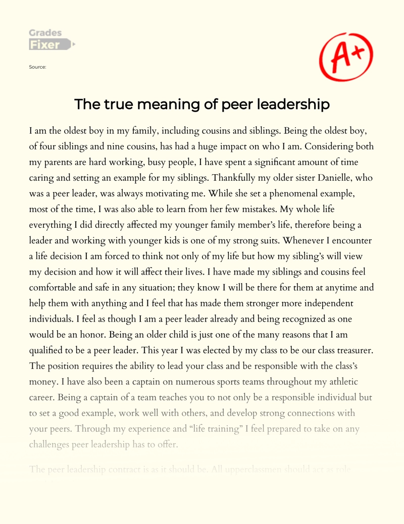 The True Meaning of Peer Leadership essay