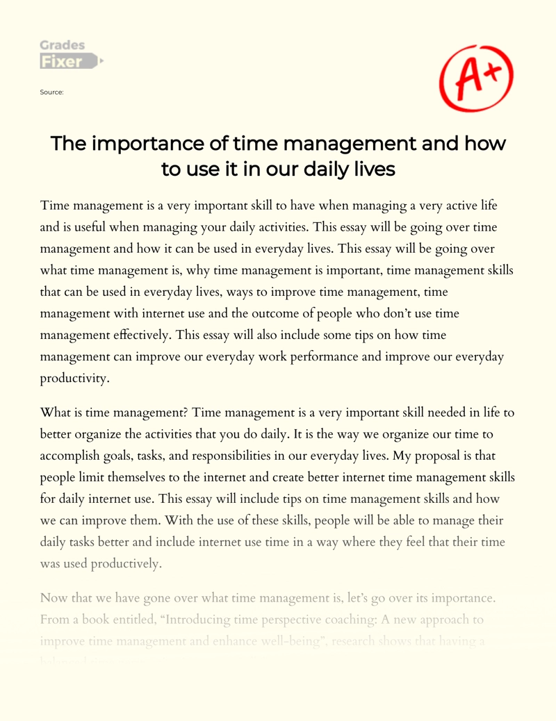 The Importance of Time Management and How to Use It in Our Daily Lives essay