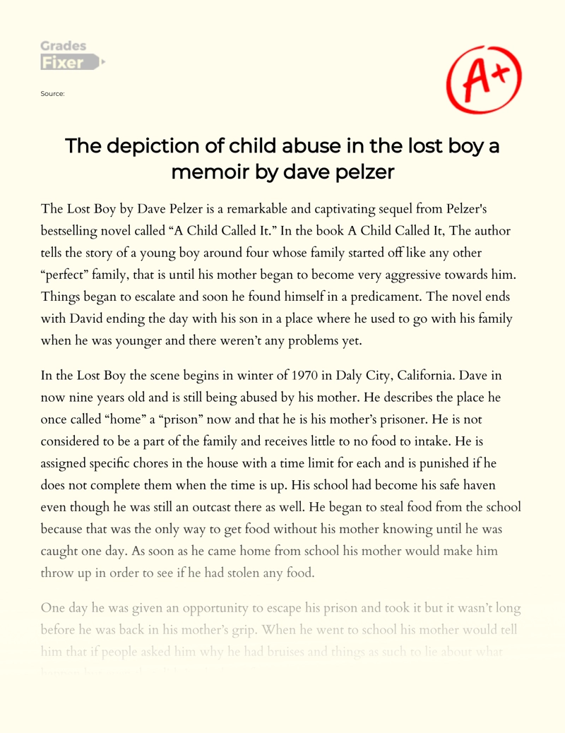The Depiction of Child Abuse in The Lost Boy a Memoir by Dave Pelzer Essay