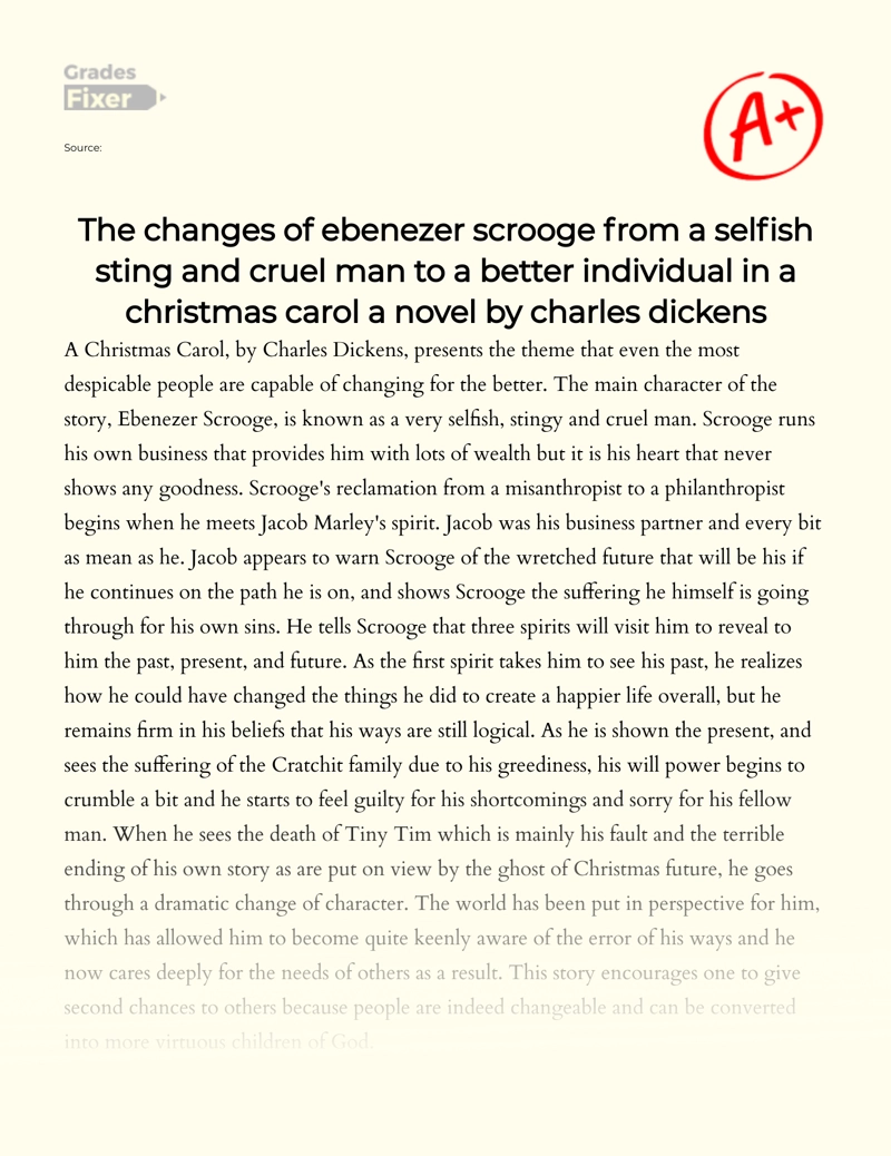 The Changes of Ebenezer Scrooge in a Christmas Carol essay