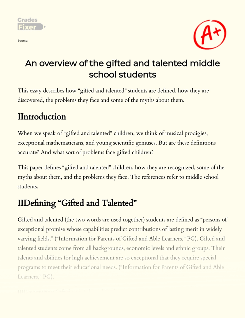 An Overview of The Gifted and Talented Middle School Students Essay