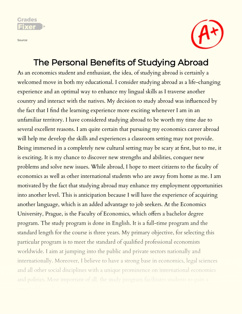 The Personal Benefits of Studying Abroad essay
