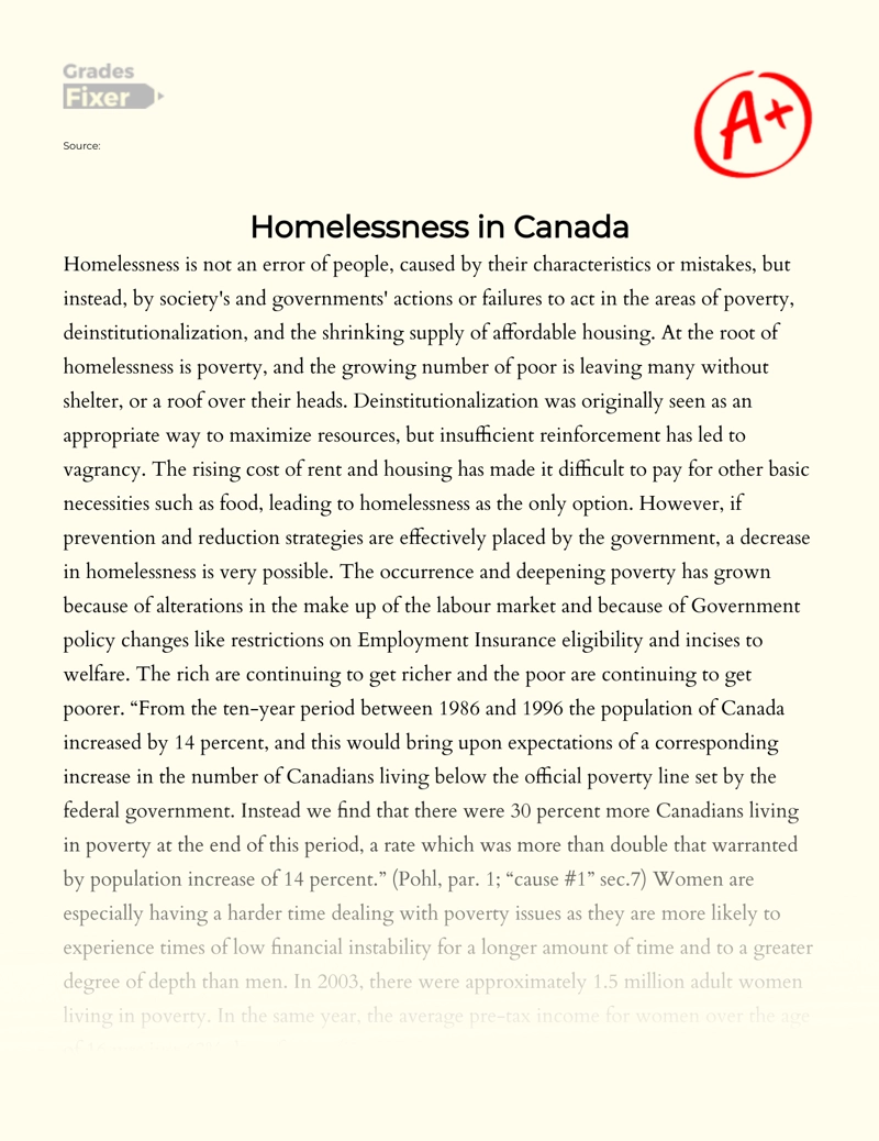 Homelessness in Canada Essay