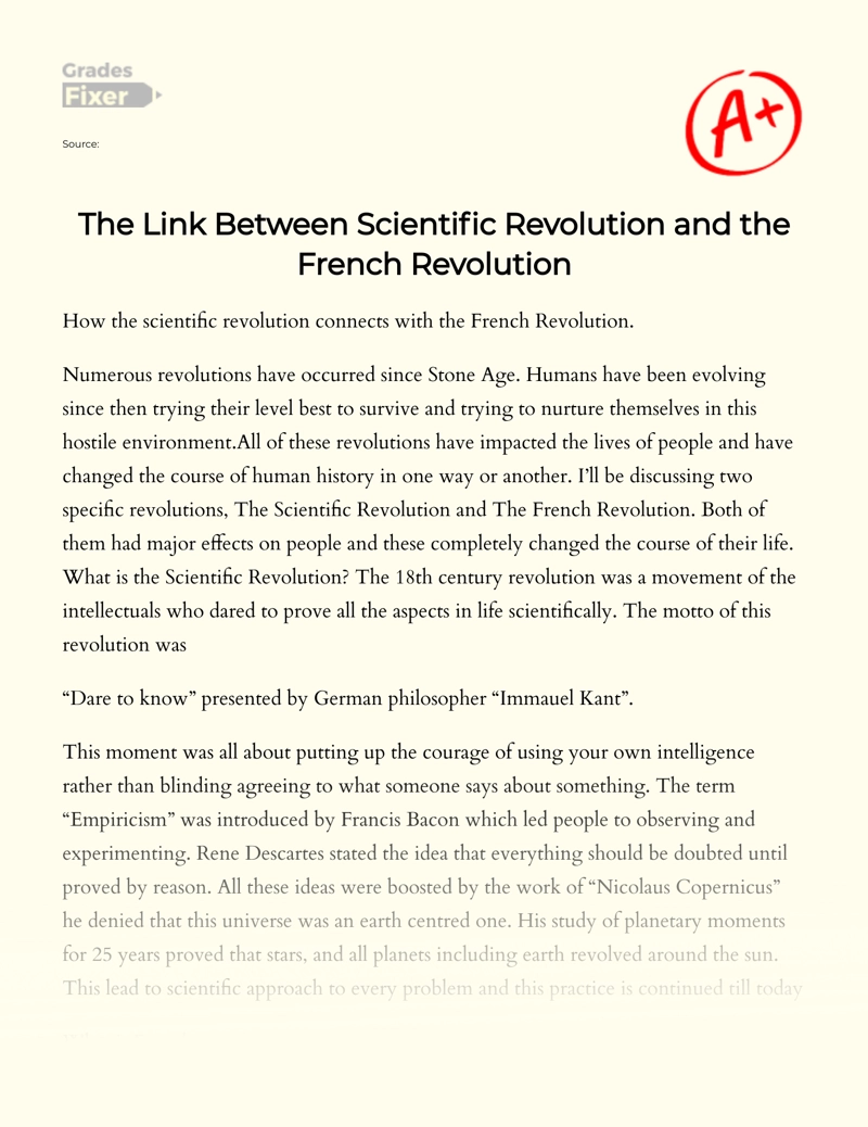 The Link Between Scientific Revolution and The French Revolution Essay