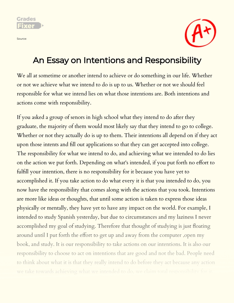 An Essay on Intentions and Responsibility essay