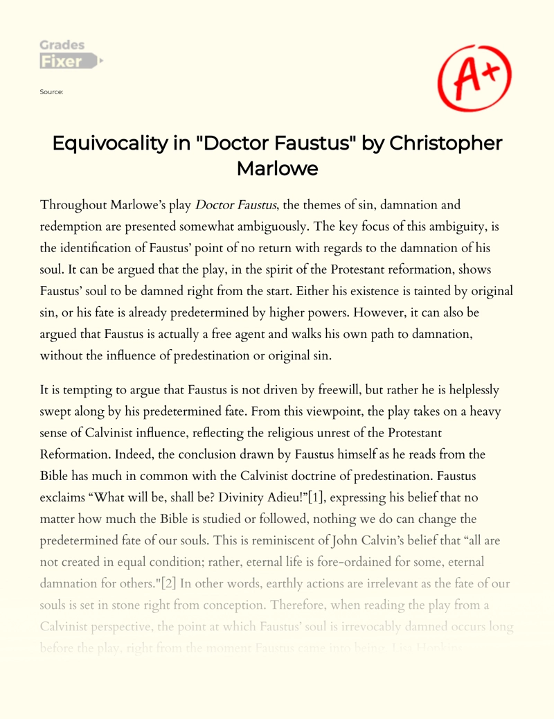 Equivocality in "Doctor Faustus" by Christopher Marlowe Essay