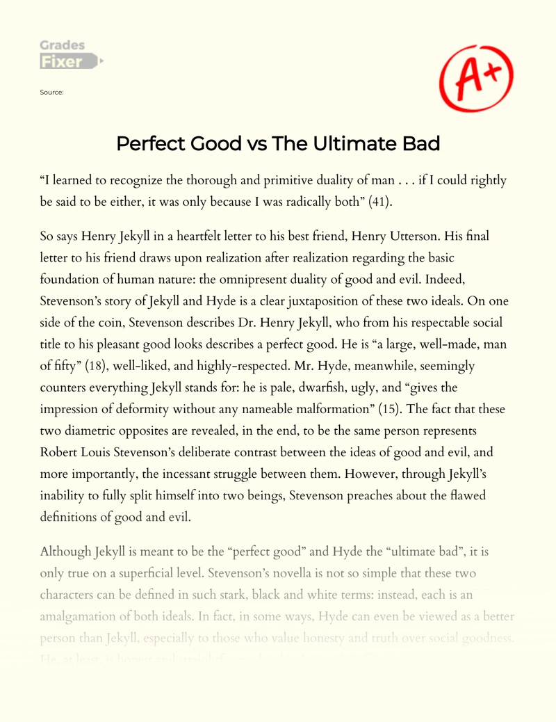 Perfect Good Vs The Ultimate Bad essay
