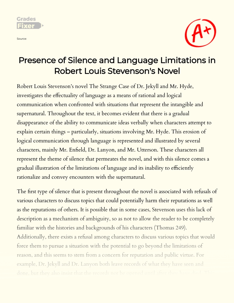 Presence of Silence and Language Limitations in Robert Louis Stevenson's Novel Essay