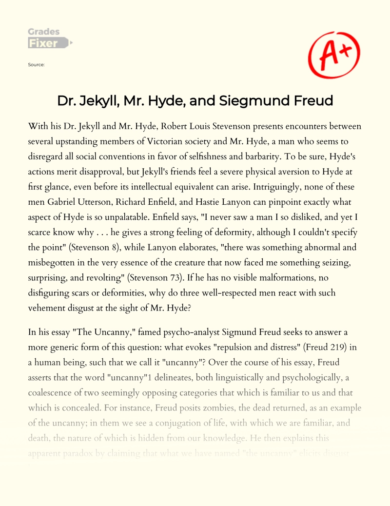 Dr. Jekyll and Mr. Hyde: Through The Lens of Sigmund Freud Essay