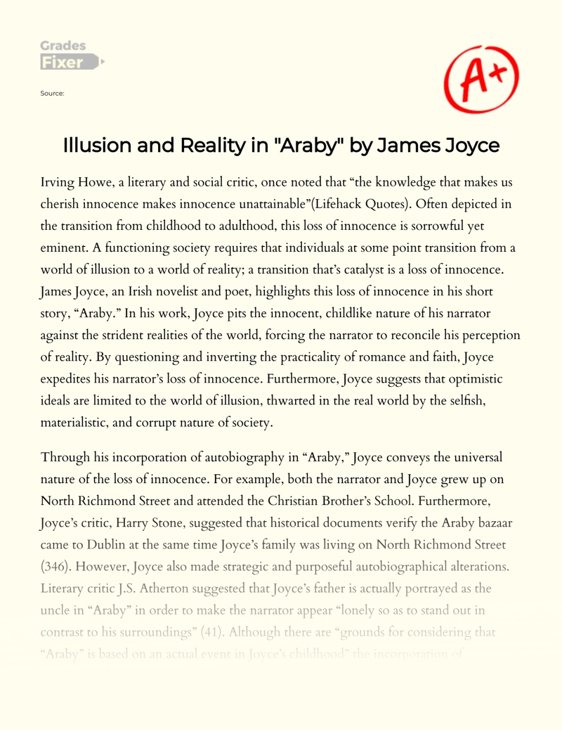 Illusion and Reality in "Araby" by James Joyce  Essay