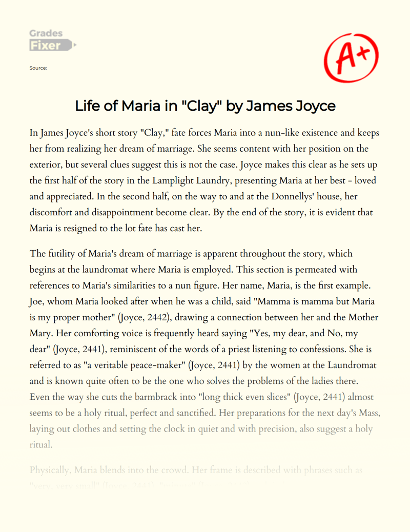 Life of Maria in "Clay" by James Joyce Essay