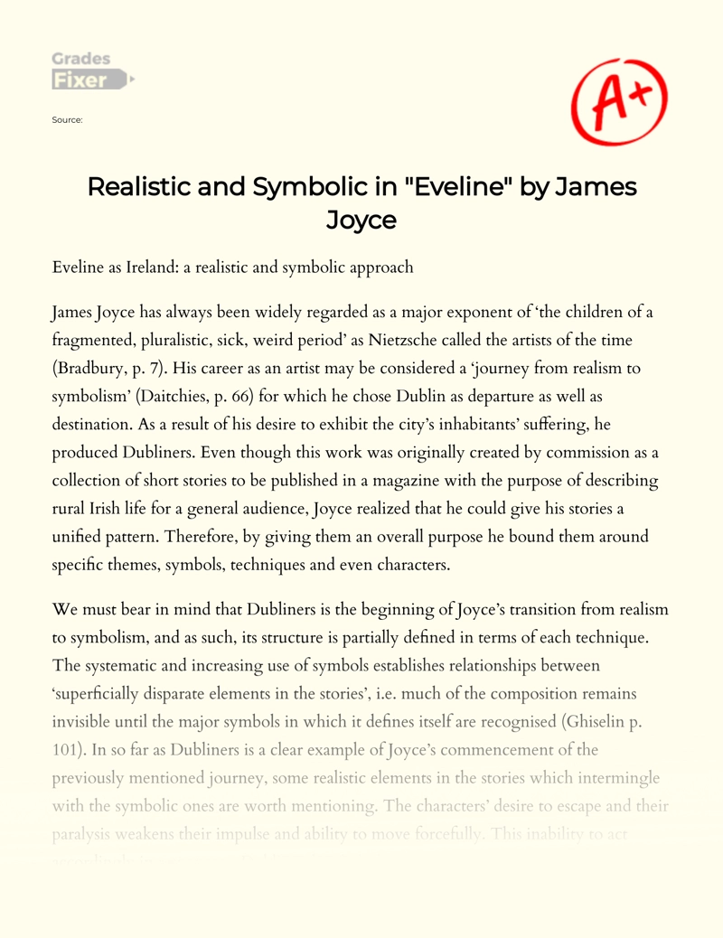 Realistic and Symbolic in "Eveline" by James Joyce Essay