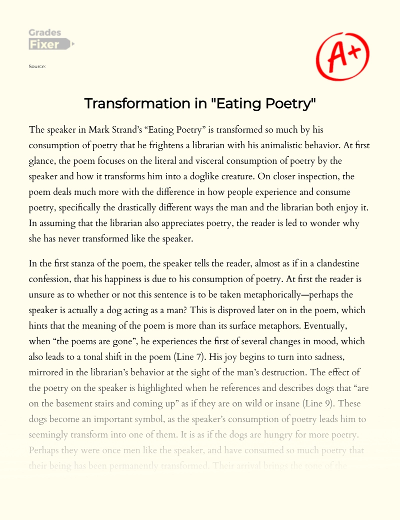 Transformation in "Eating Poetry"  Essay