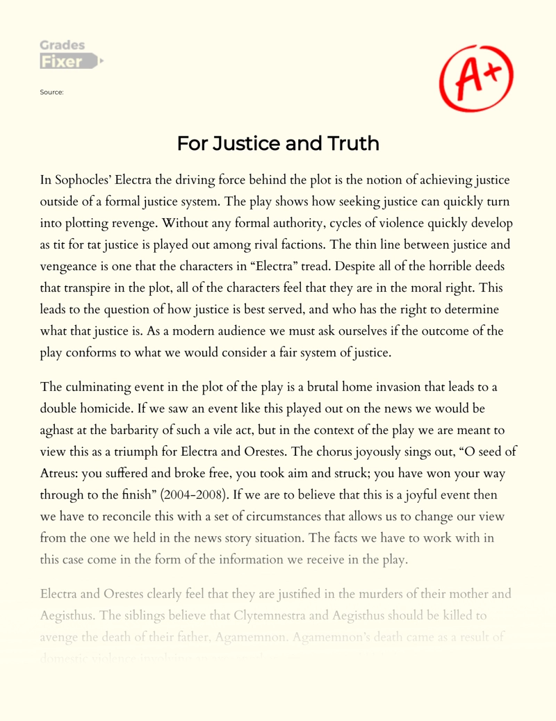 For Justice and Truth Essay
