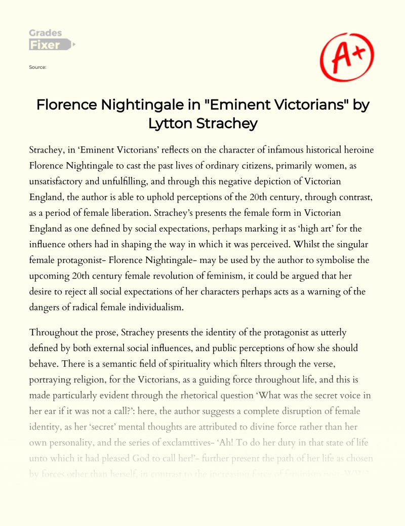 The Embodiment of Florence Nightingale in "Eminent Victorians" by Lytton Strachey Essay