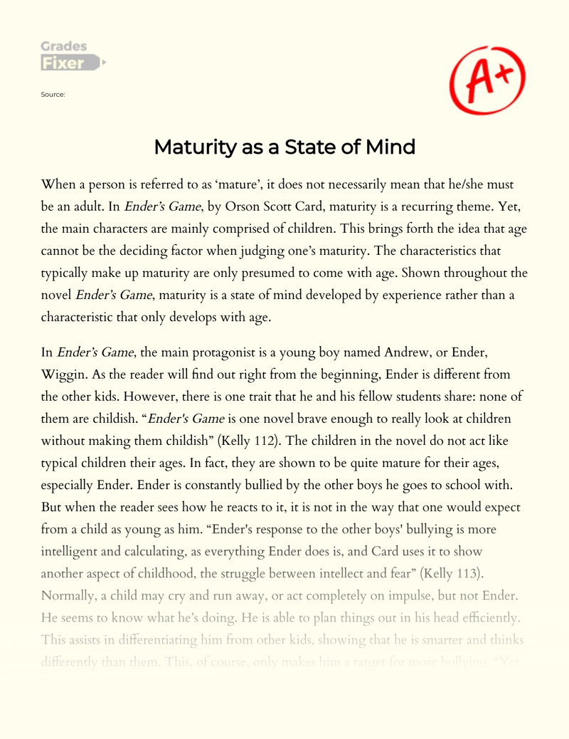 Maturity as a State of Mind Essay