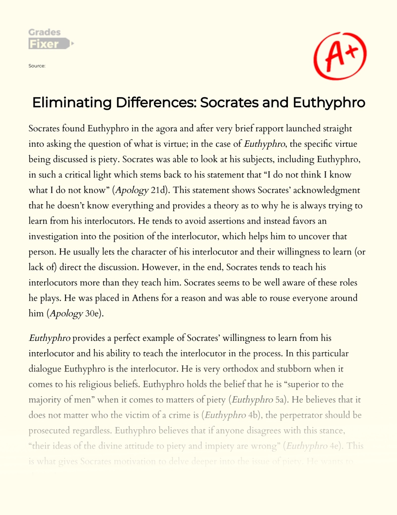 Eliminating Differences: Socrates and Euthyphro  Essay