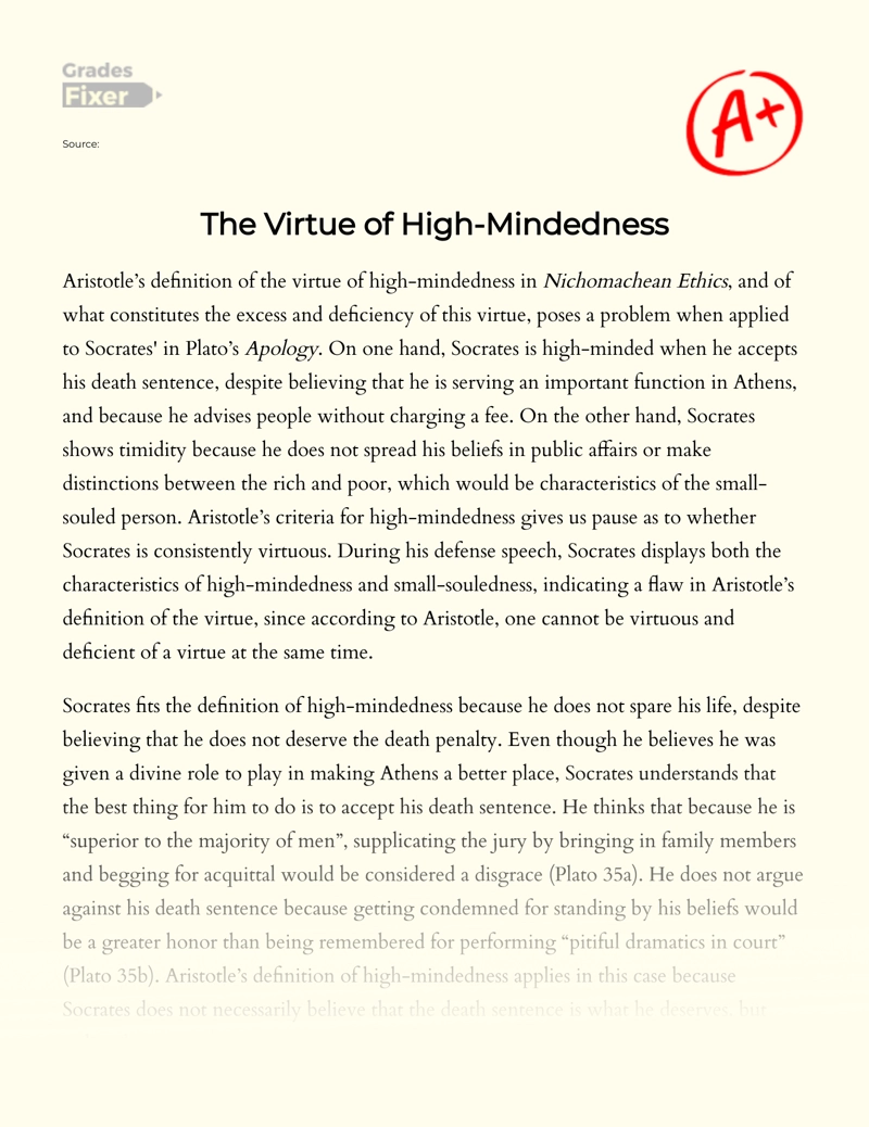 The Virtue of High-mindedness Essay