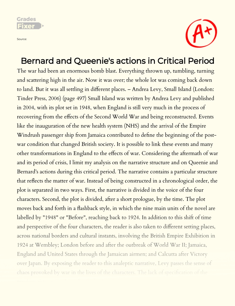 Bernard and Queenie's Actions in Critical Period Essay